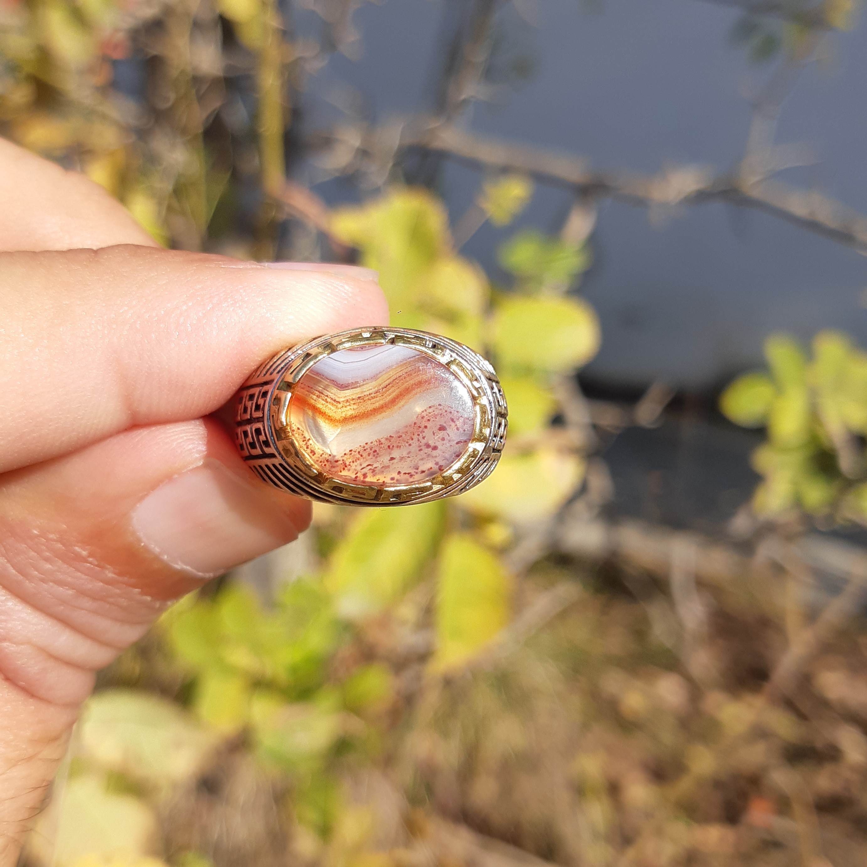 انگشتر نقره اسپرت  عقیق سرخ سلیمانی خور شن دار