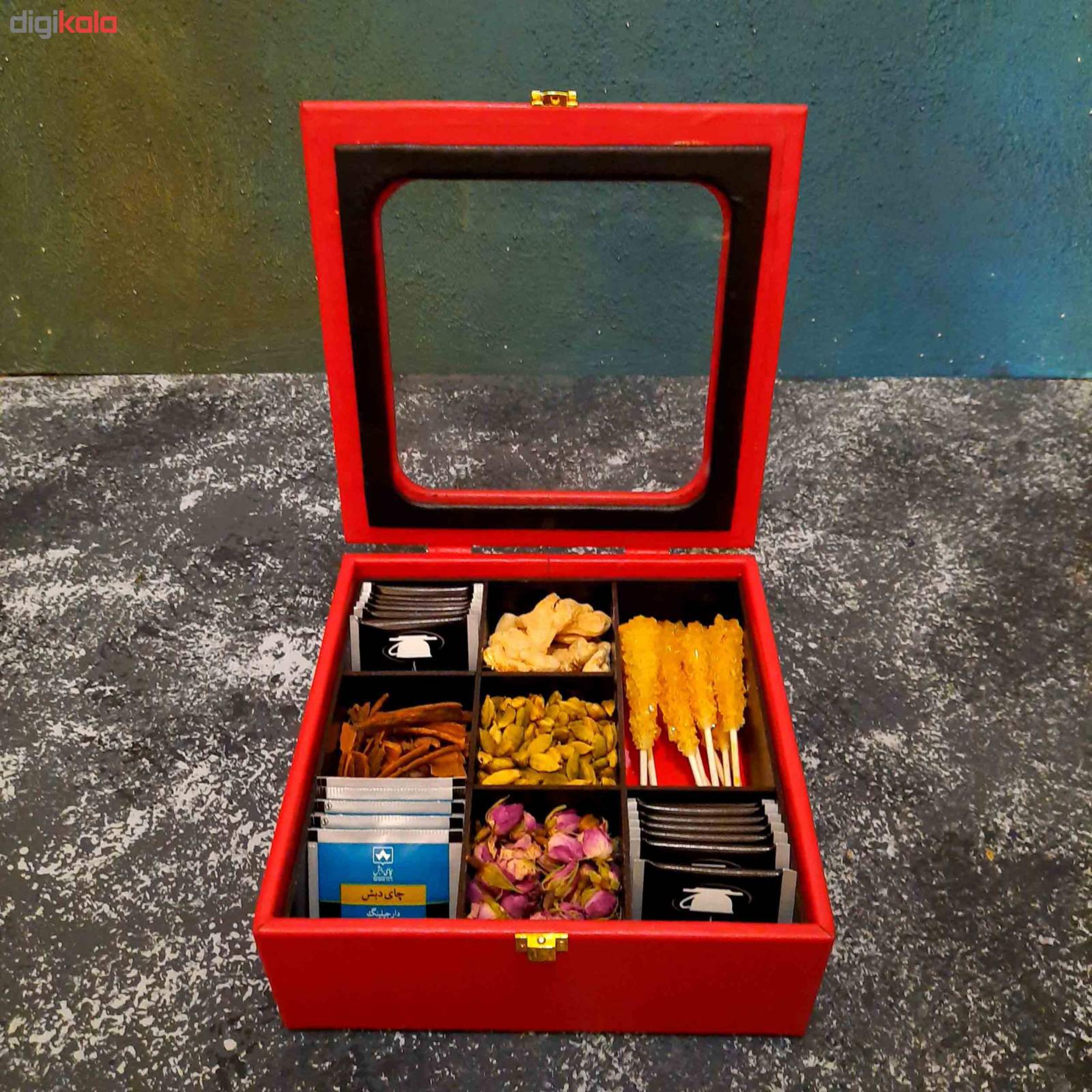 جعبه پذیرایی چرمی 8 خانه همراه با درب اکریلیک باکس اینجا