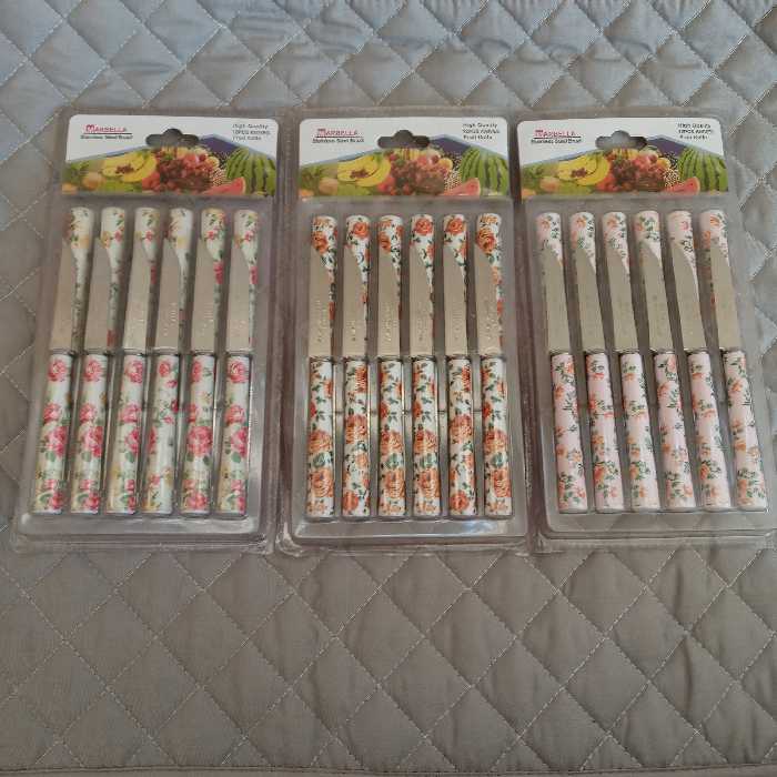 کارد میوه خوری 12 تایی مارک ماربلا طرح سرامیکی جنس عالی طرح گل دار نارنجی    