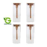 ست بانکه (جا حبوباتی) 4 عددی بامبو شیشه ای پیرکس مدل H16 SQ6 کد Gw90301075