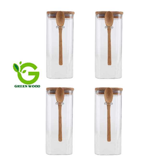 ست بانکه (جا حبوباتی) 4 عددی بامبو شیشه ای پیرکس مدل H16 SQ6 کد Gw90301075