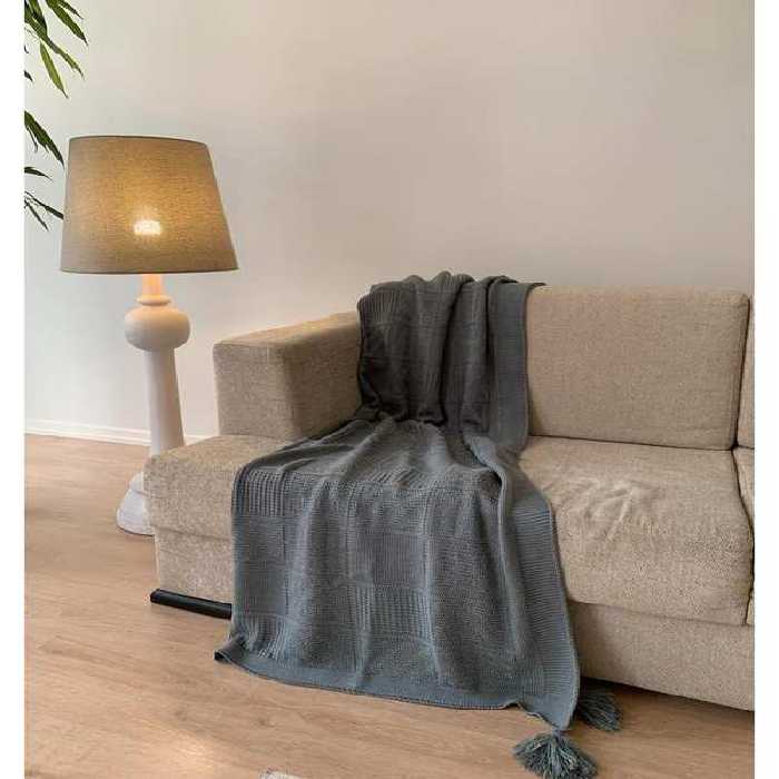 شال مبل طوسی تیره کرک Kork مدل شطرنجی سایز 140×180 سانتی متر