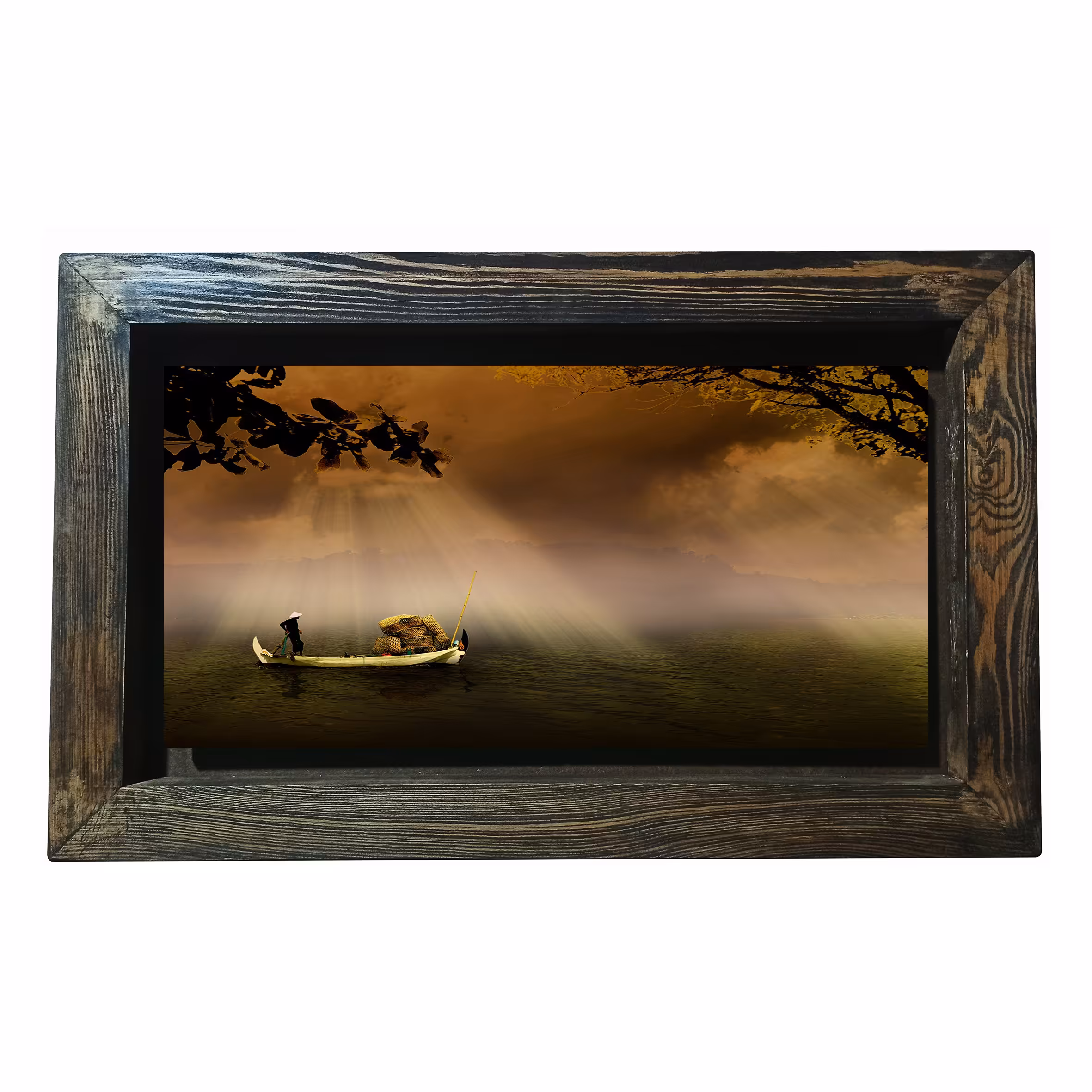 تابلو کاشی منظره رودخانه و قایق 32در52