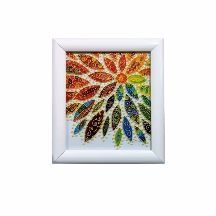 تابلو ویترای طرح گل رنگین کمانی (نقاشی روی شیشه)