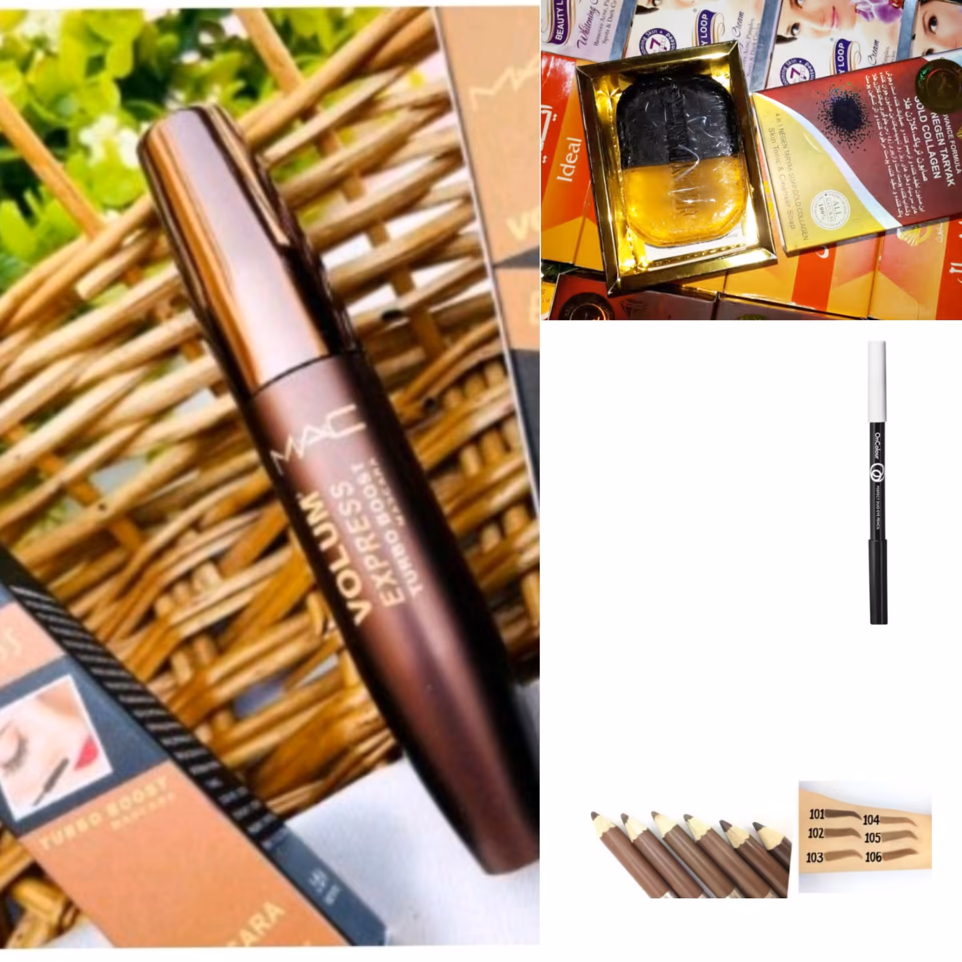 ریمل مک هدیه دار(یدونه صابون کلاژن+ یدونه مداد چشم دورنگ +دوتا مداد ابرو بل)