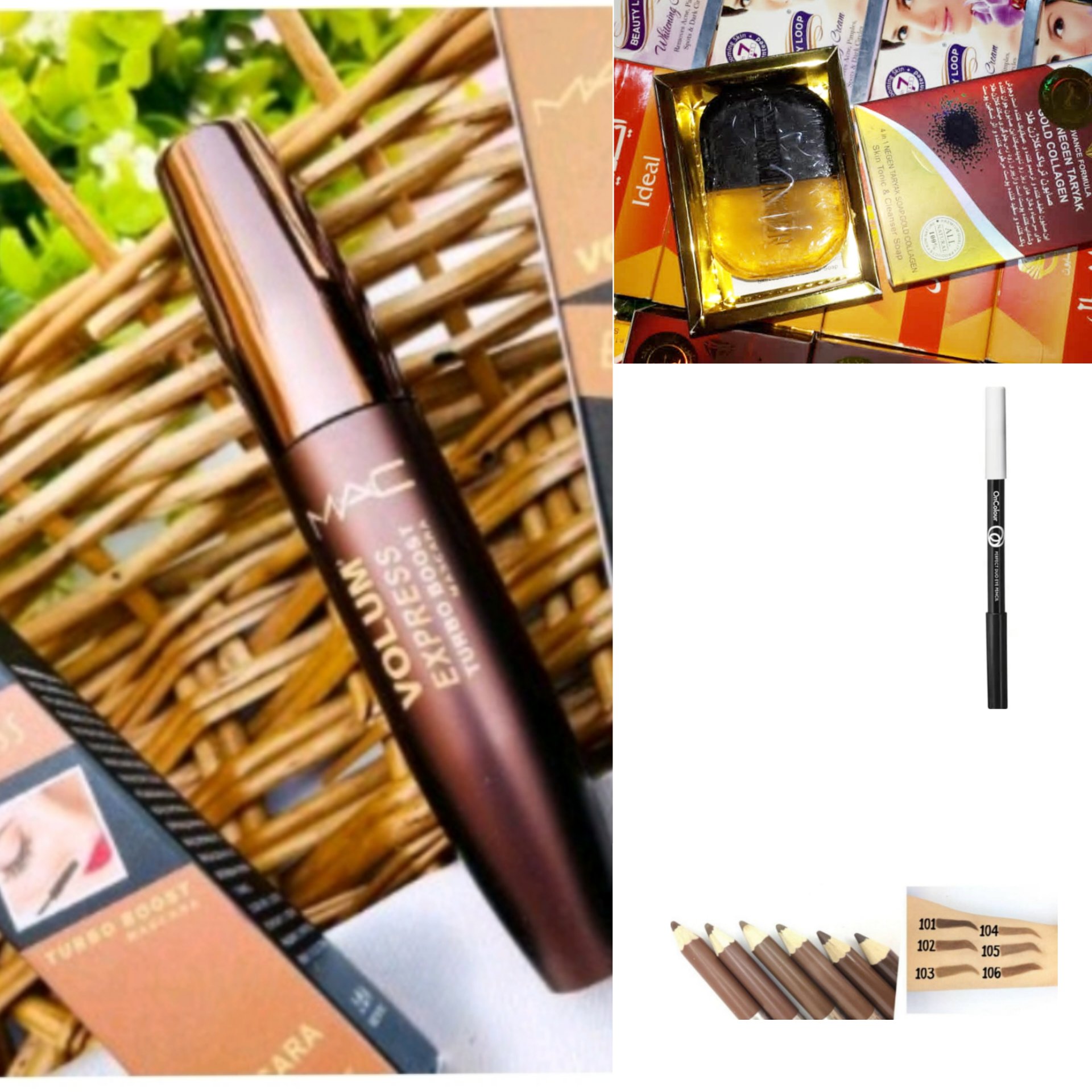 ریمل مک هدیه دار(یدونه صابون کلاژن+ یدونه مداد چشم دورنگ +دوتا مداد ابرو بل)