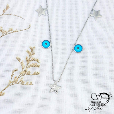 گردنبند استیل آویز چشم نظر و ستاره کد 13828