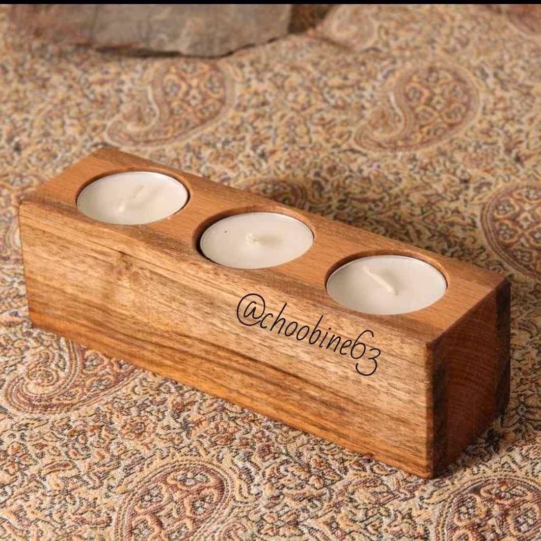 شمعدان جا وارمری سه عددی همراه سه عدد شمع وارمر در ابعاد18و7و4.5سانتی متری