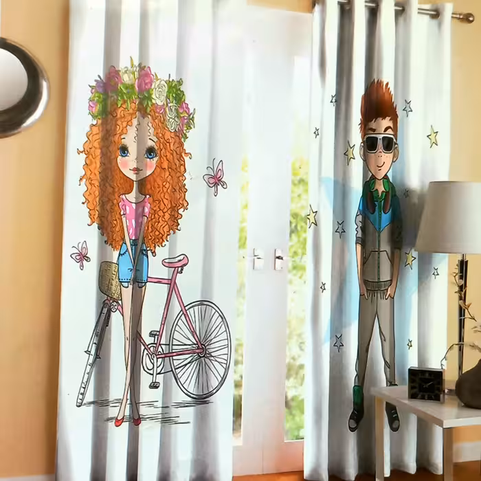 پرده اتاق کودک طرح دختر و پسر 