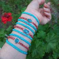 دستبند مینیمال میکرو مکرومه سه لاین با پلاک مسی فیروزه کوب  صفر تا صد هنر دست