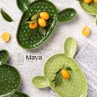 ظرف سرامیکی طرح کاکتوس سبز  روشن و تیره