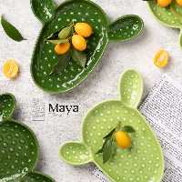 ظرف سرامیکی طرح کاکتوس سبز  روشن و تیره