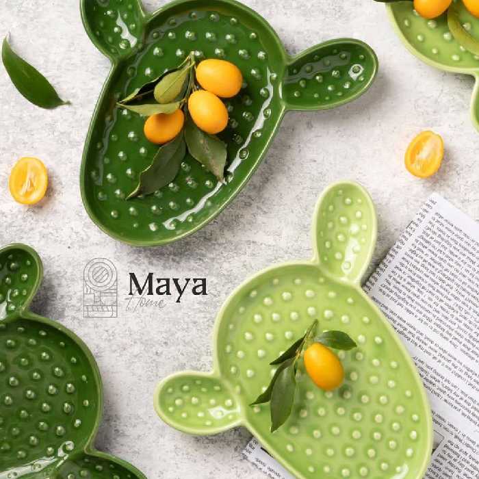 ظرف سرامیکی طرح کاکتوس سبز  روشن و تیره