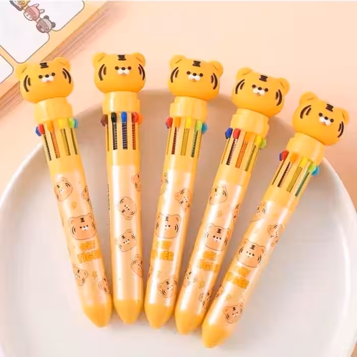 خودکار فشاری 10 رنگ طرح ببر /خودکار فانتزی رنگی ببر 