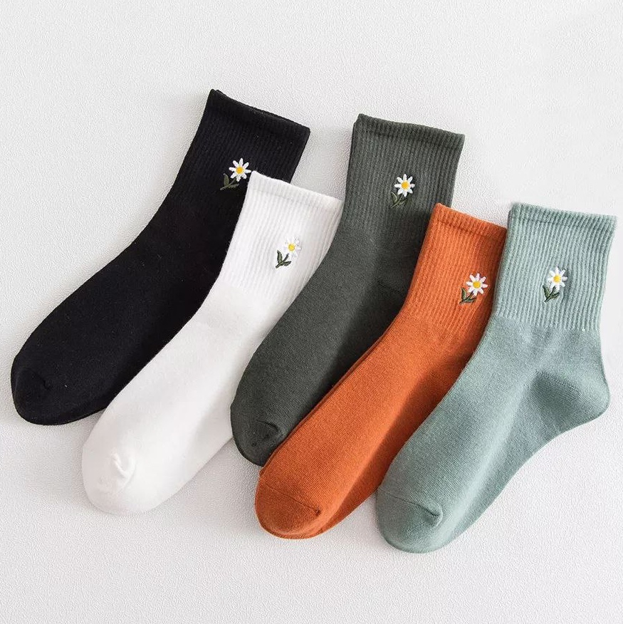 جوراب نیمساق گلدوزی بابونه -بسته10تایی(هررنگ2عدد)