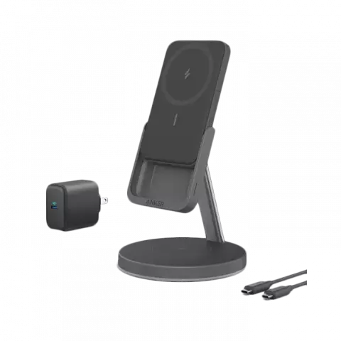 پایه نگهدارنده و پاور بانک 5000 میلی آمپر ساعت و شارژر بی سیم Anker مدل 633Magnetic Wireless Charger (MagGo) B25A72