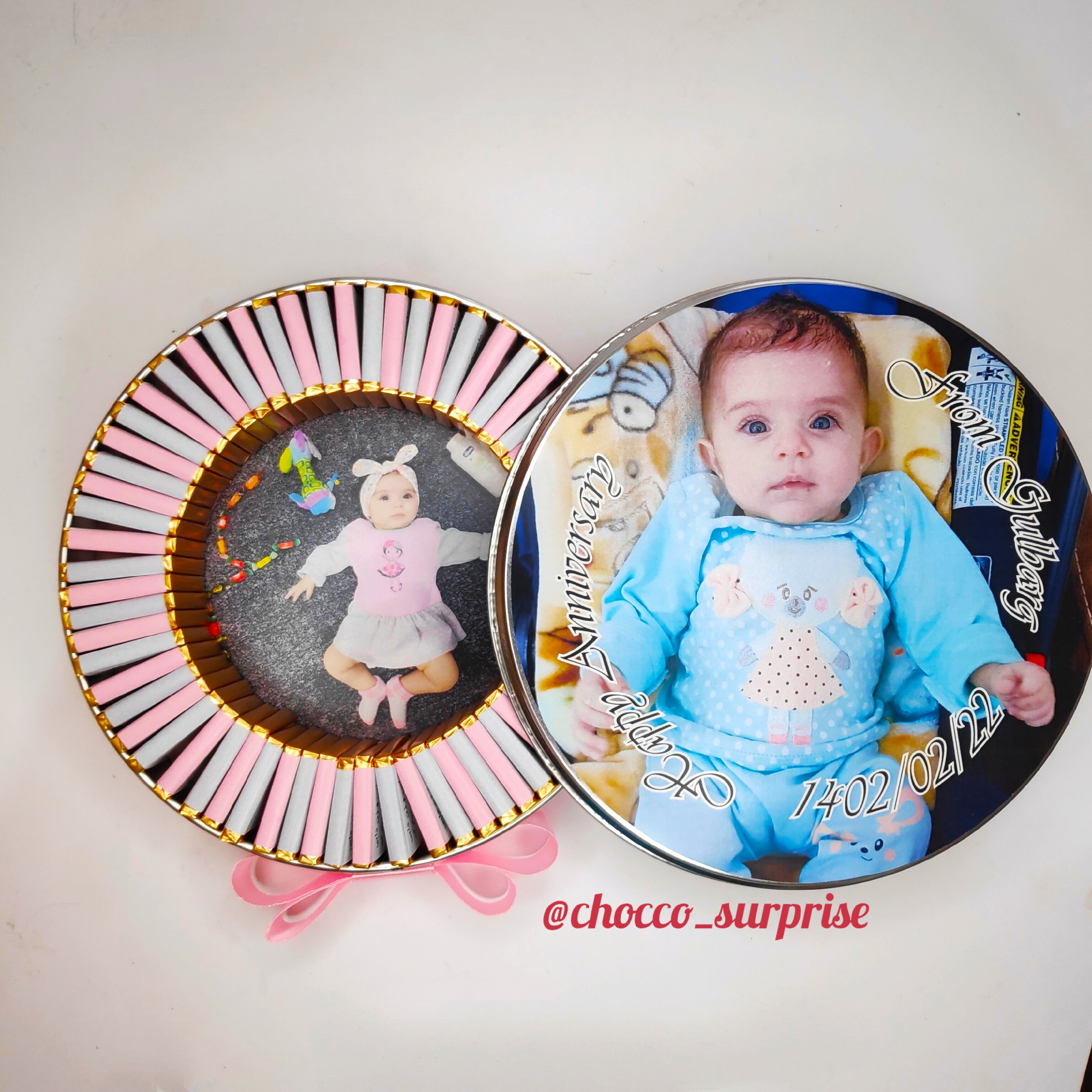 باکس هدیه  روز دختر  همراه با 64 عدد شکلات کاکائویی با طراحی و چاپ رایگان (عکس و ایده مشتری) 