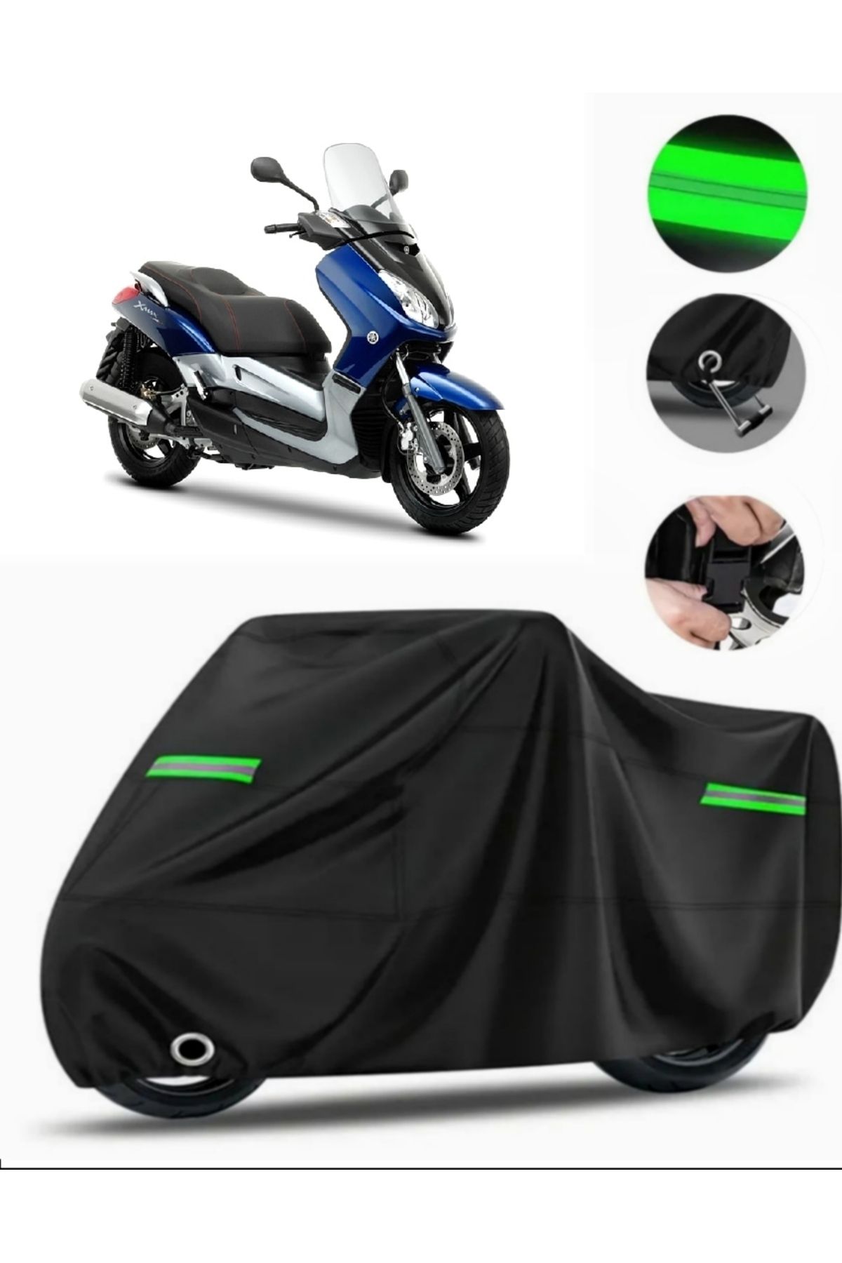 چادر موتورسیکلت مشکی YAMAHA YP 250 R X MAX سازگار با موتور سیکلت TARKET PREMIUM قفل سیاه MPRO9002 MotoEn