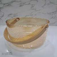 سطل یخ پیرکس دسته بامبو شیاردار عسلی