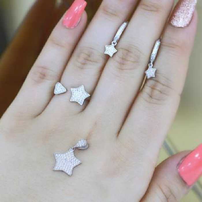 نیم ست نقره مدل ستاره ای ظریف و دخترانه کد 2523