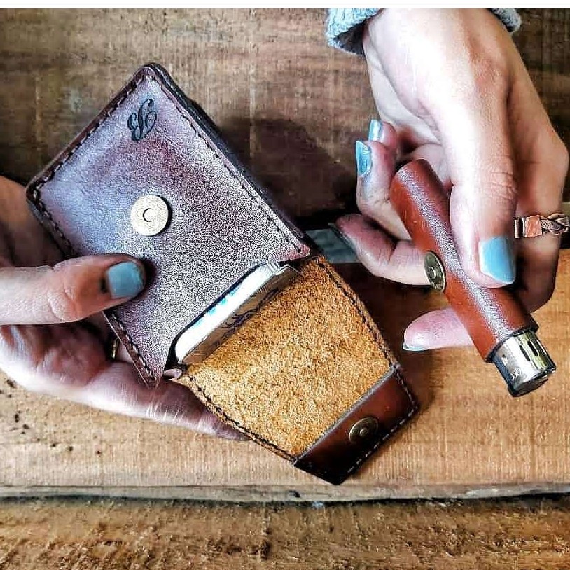 گیف سیگار و فندک چرم طبیعی دست دوز