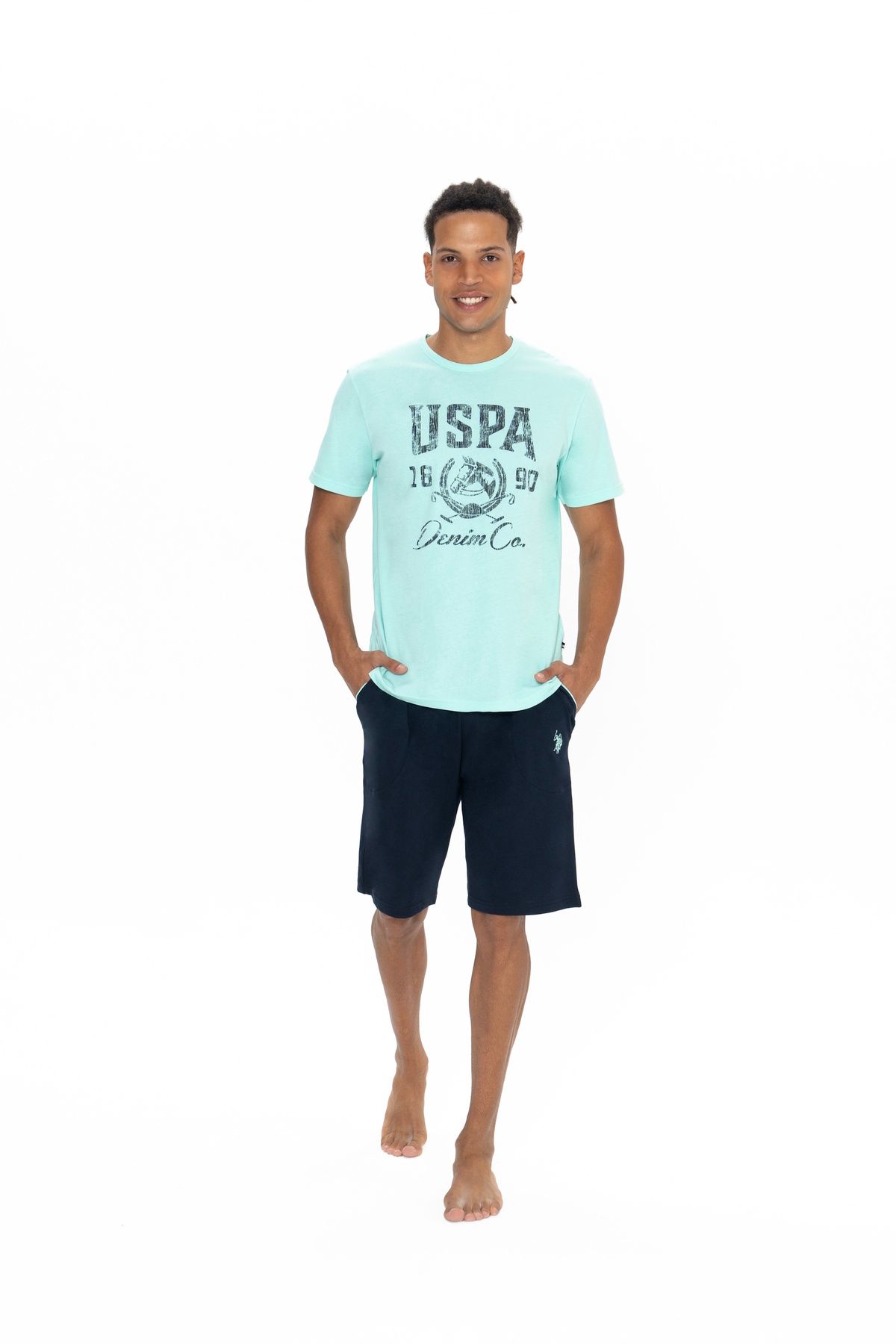 ست پیژامه سبز مردانه شورت های تی شرت YAKA USPA U.S. Polo Assn.