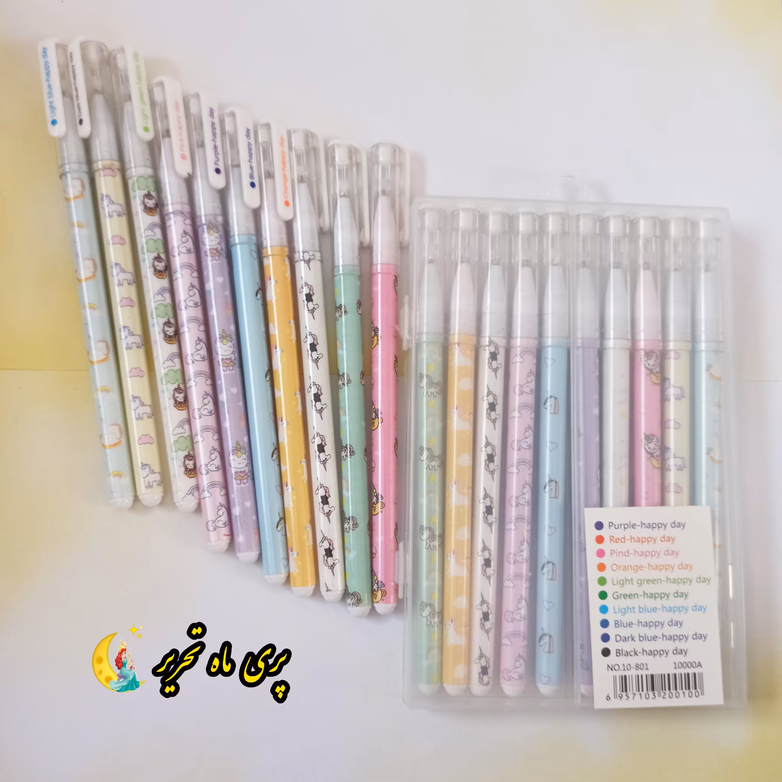 روان نویس هپی دی مدل یونیکورن. 10 رنگ. روان و با کیفیت. ارسال سریع. بسته بندی شیک. اشانتیون