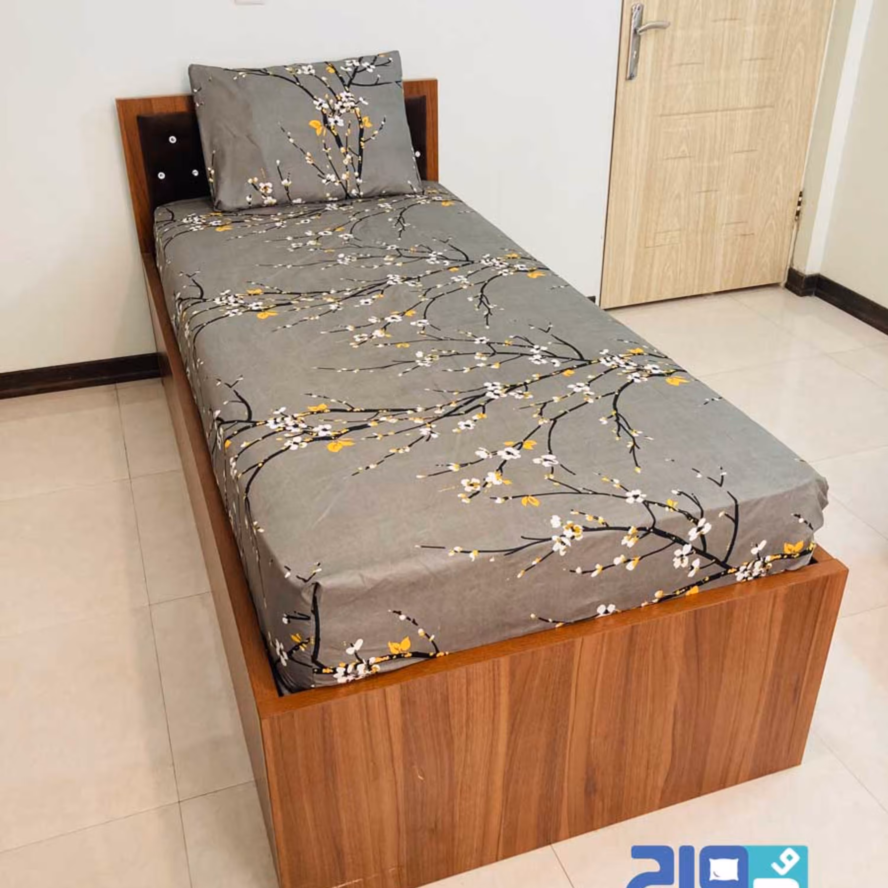 روتختی کشدار تشک تک نفره ترک طرح زنبق (طوسی)