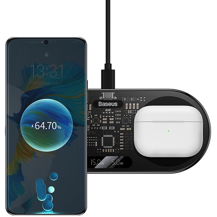 شارژر بی سیم باسئوس مدل Baseus Digital LED Display 2 in 1  20W WXSX010101