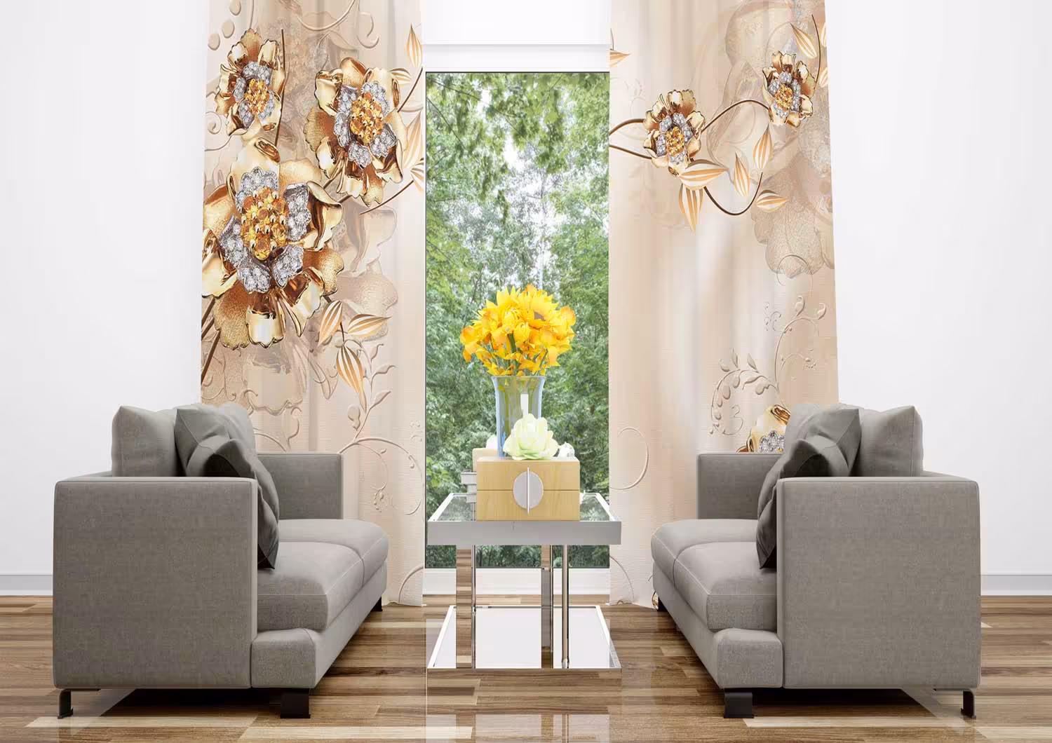 پرده تصویری شاخه گل طلایی