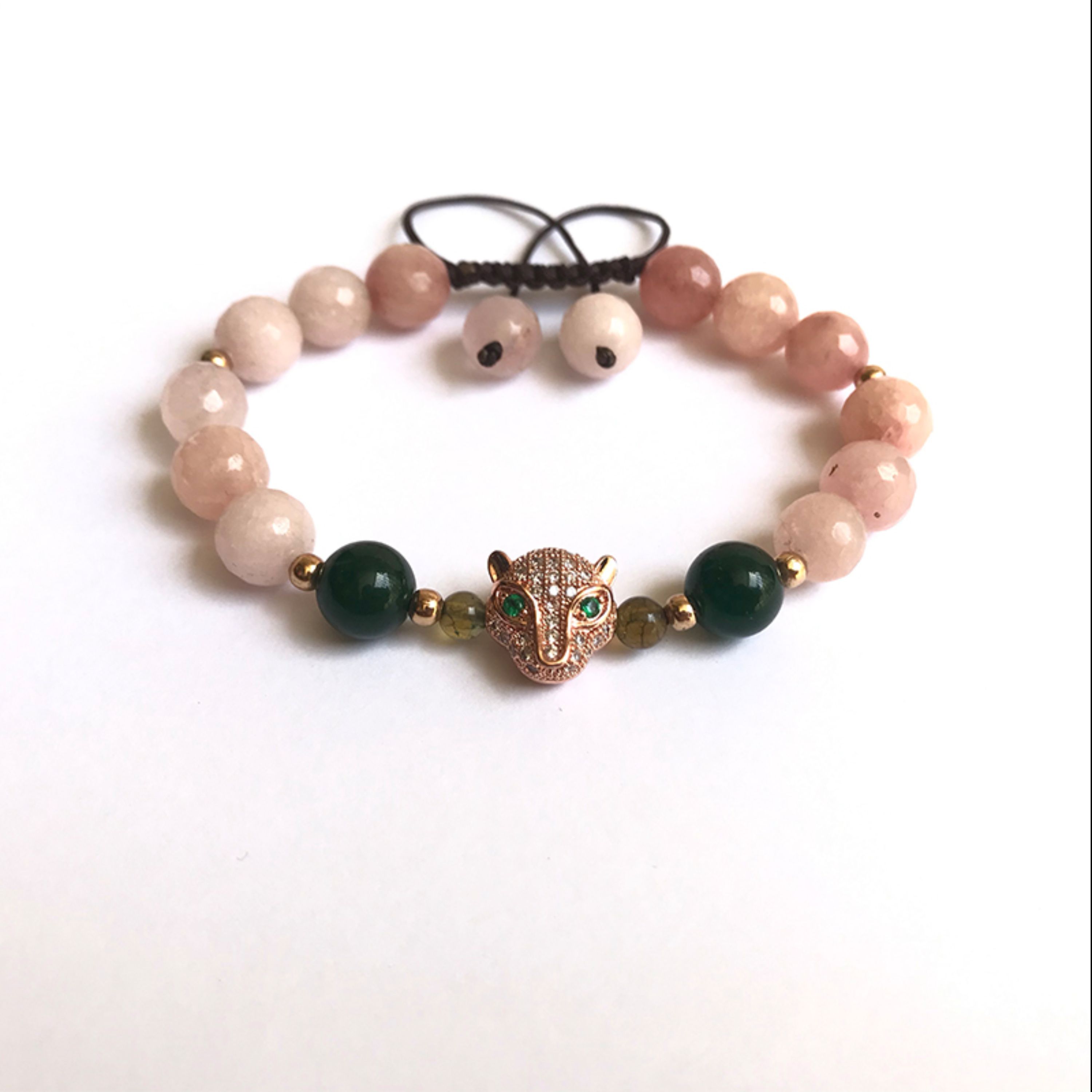 دستبند مدل یوز سنگ های عقیق جید و هماتیت همچنین یوز با نگین های میکروست