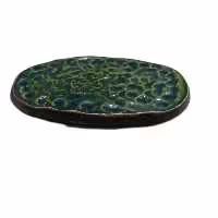 بشقاب سفالی بیضی مدل انگشتی رنگ سبز