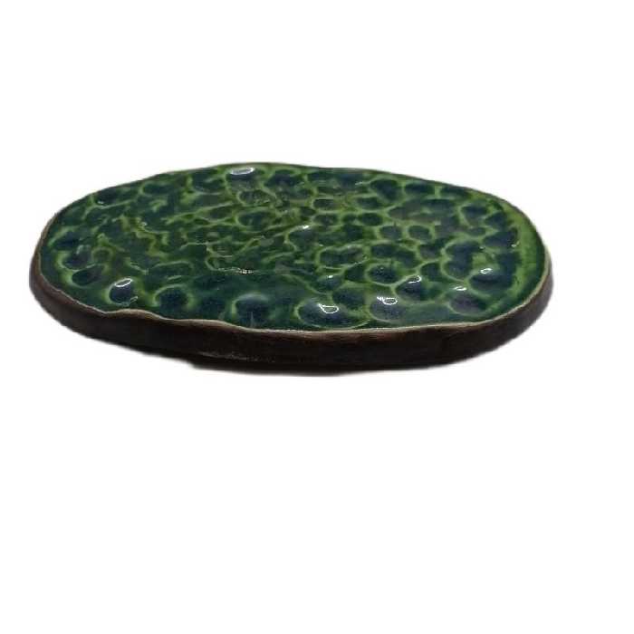 بشقاب سفالی بیضی مدل انگشتی رنگ سبز