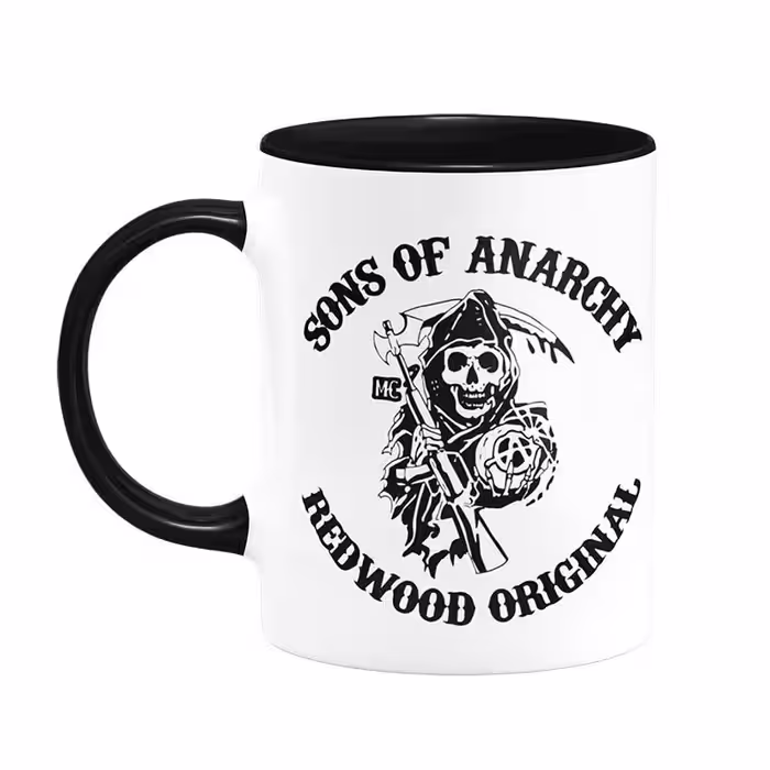 ماگ داخل و دسته مشکی سرامیکی طرح sons of anarchy (فرزندان آشوب)