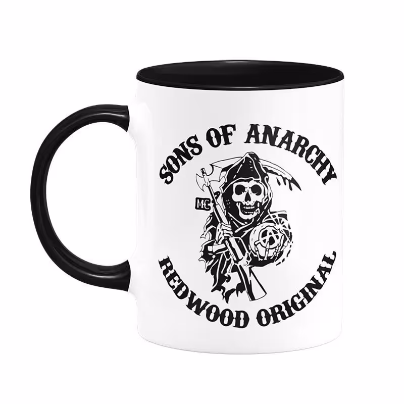 ماگ داخل و دسته مشکی سرامیکی طرح sons of anarchy (فرزندان آشوب)