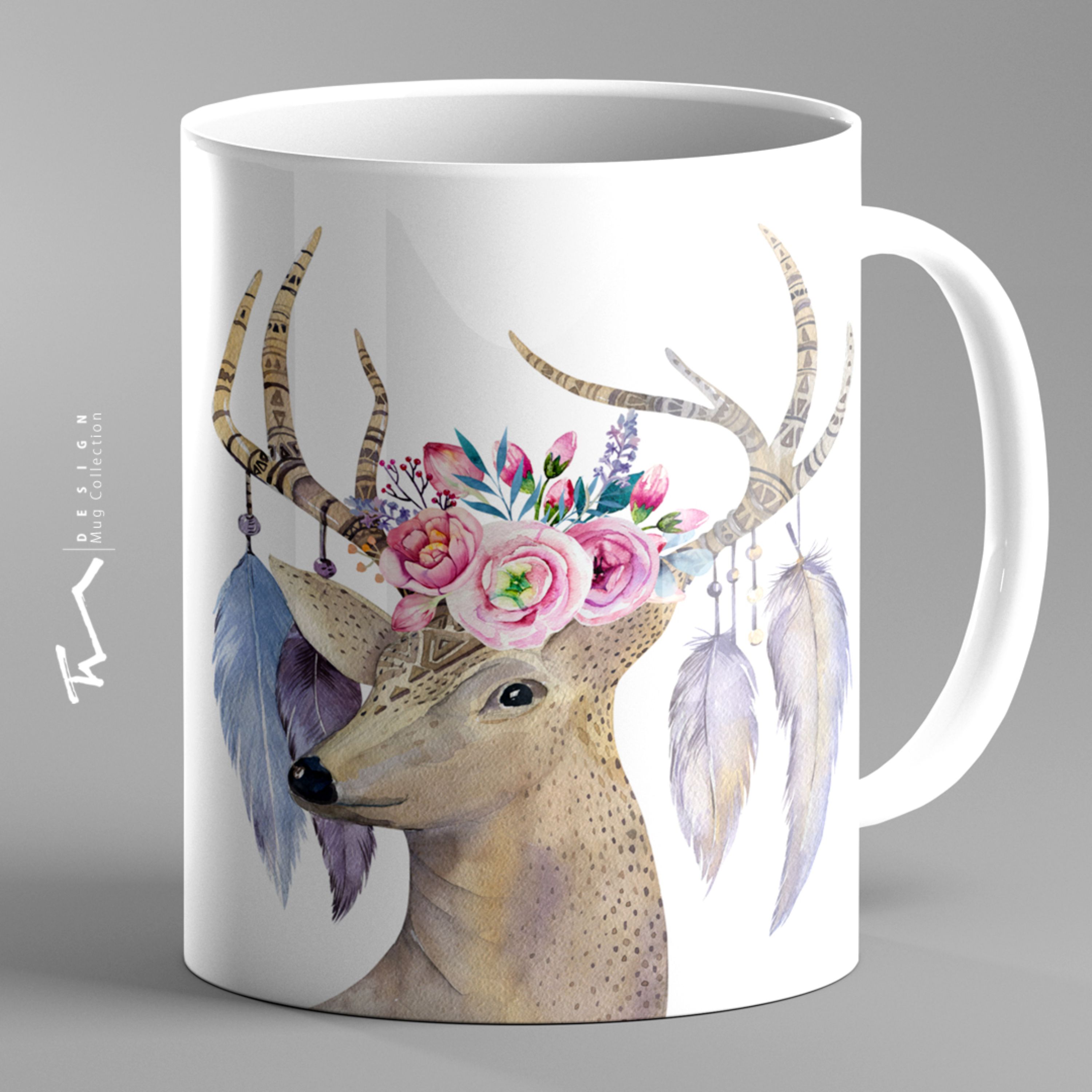 ماگ سرامیکی طرح گوزن سبک بوهو BOHO - چاپ سابلیمیشن - کیفیت چاپ و بسته بندی عالی