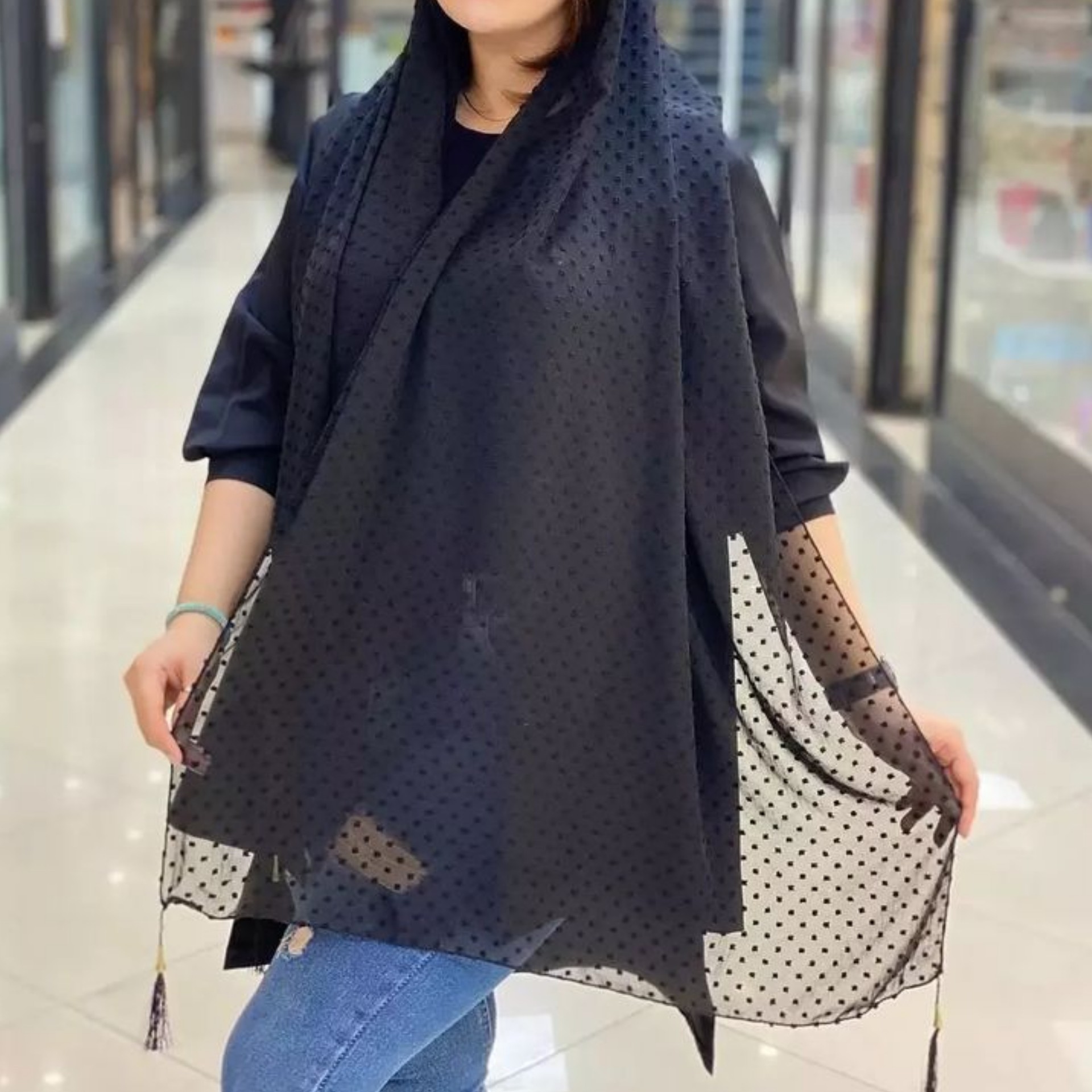 شال اشکی مشکی حریر بسیار سبک و خنک مخصوص محرم
