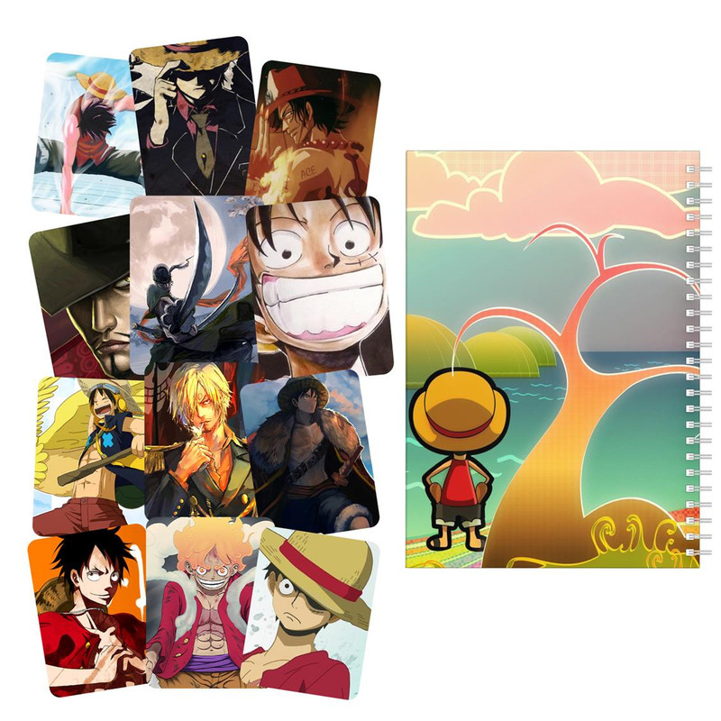 دفتر مشق باژیکان طرح One Piece کد 20213804 به همراه استیکر لپ تاپ مجموعه 13 عددی