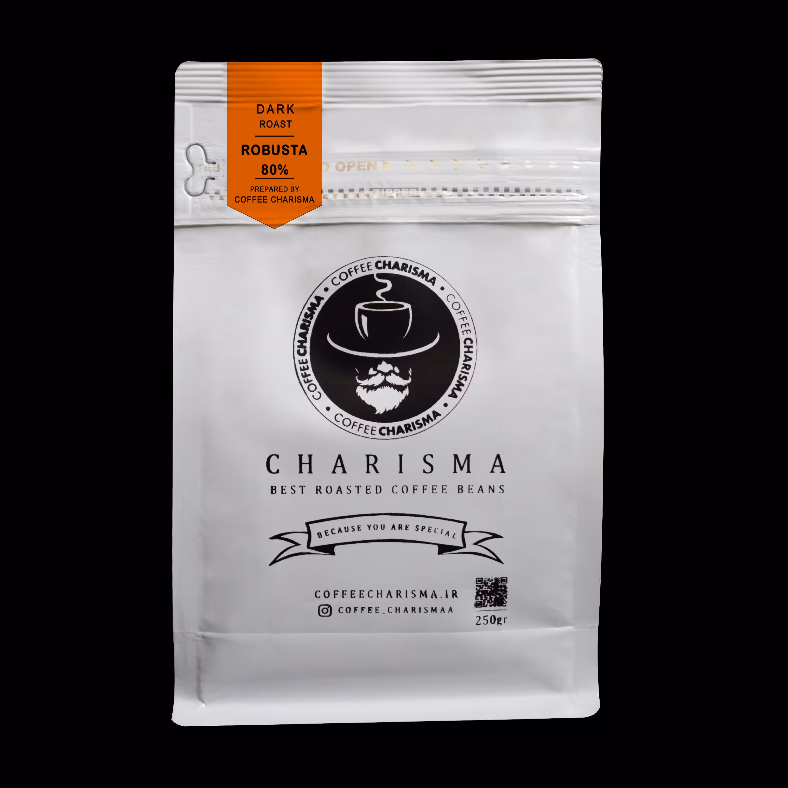 قهوه 80 درصد روبوستا کاریزما 250گرمی ( دانه و آسیاب شده)