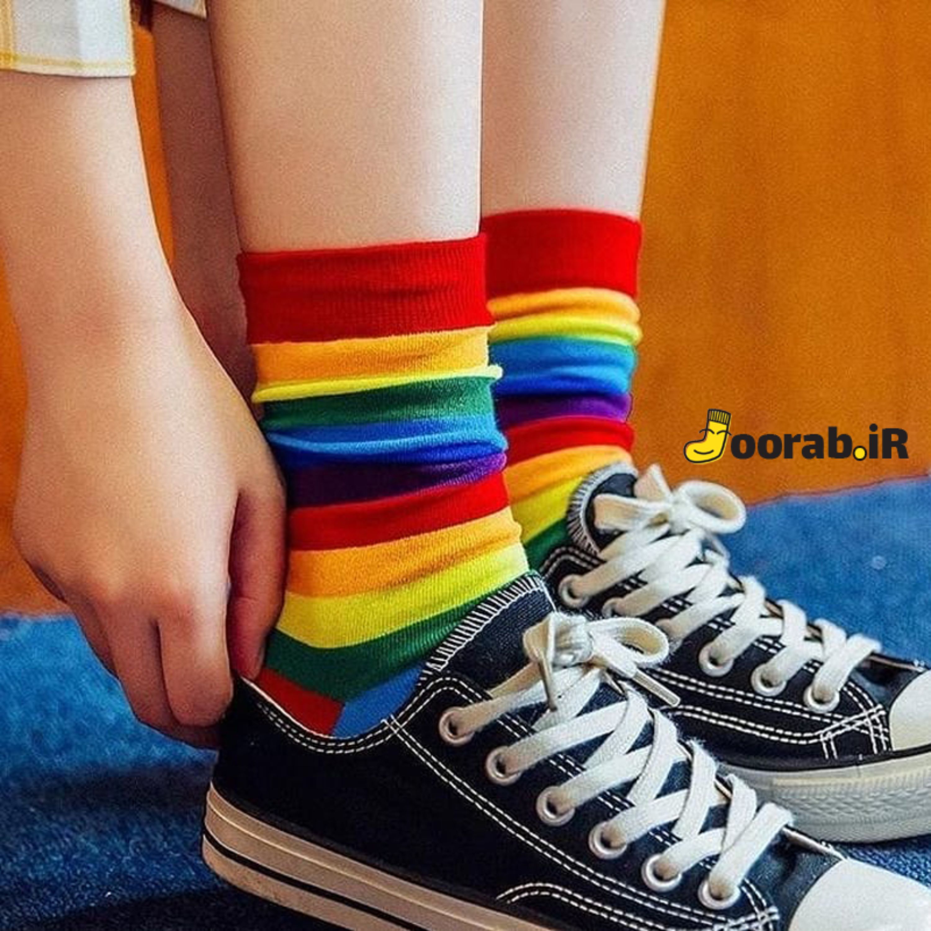 جوراب ساقدار طرح رنگین کمان یا رنگین کمون