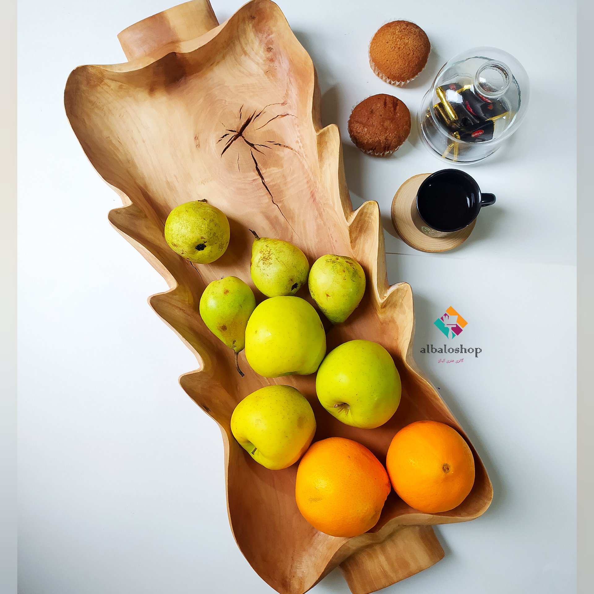 سینی چوبی سرو دستساز چوب گلابی سایز بزرگ روغن خورده