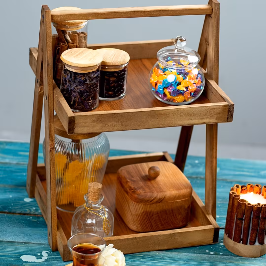 استند دو طبقه چوبی 