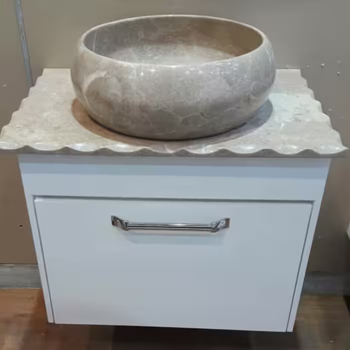 روشویی کابینتی مدل دالبر تمام پی وی سی ضد آب صفحه سنگی ابزار خورده با کاسه سنگی ابعاد 40 در 60