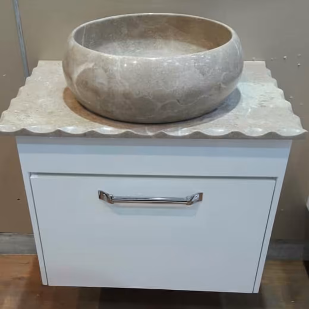 روشویی کابینتی مدل دالبر تمام پی وی سی ضد آب صفحه سنگی ابزار خورده با کاسه سنگی ابعاد 40 در 60