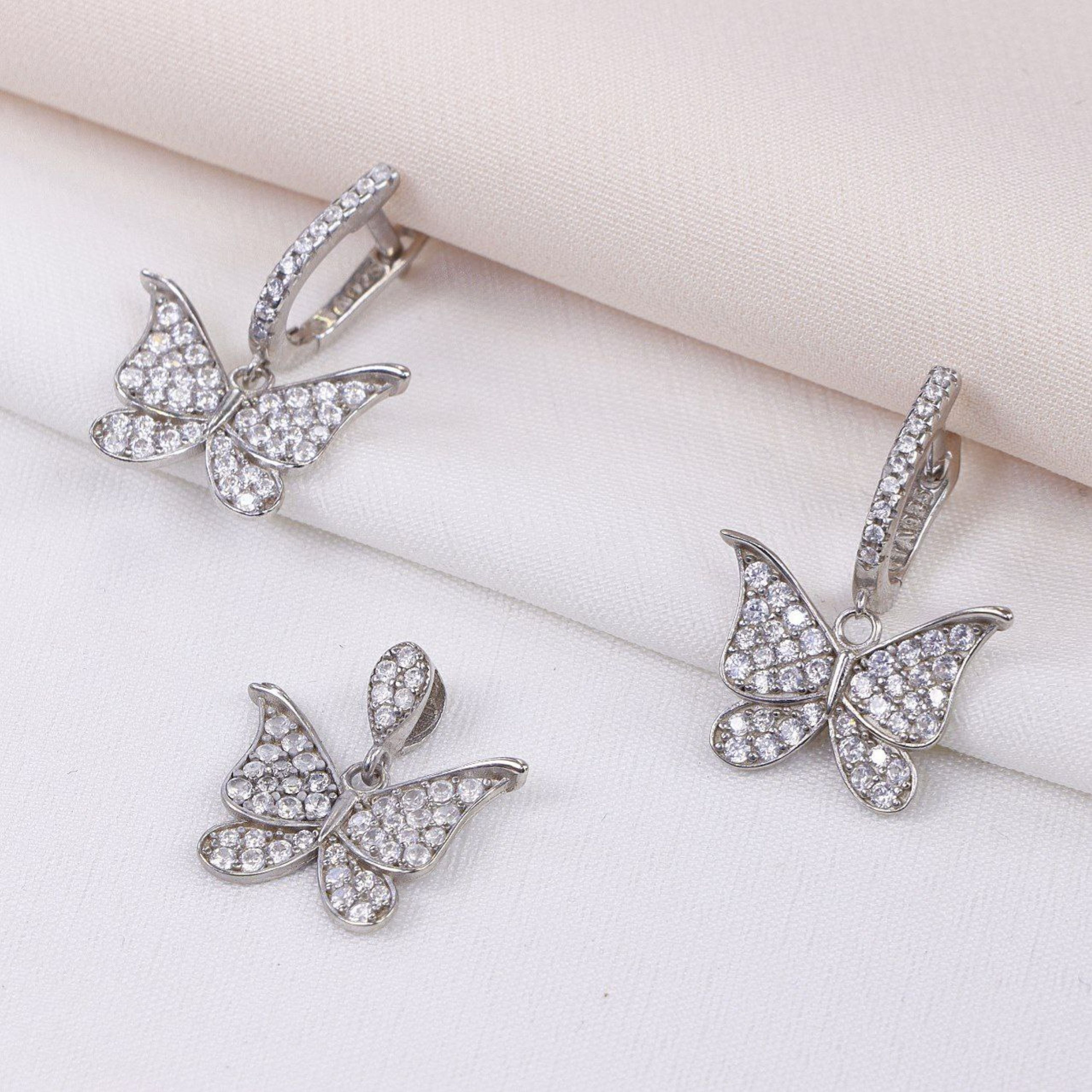 نیم ست نقره میکرو طرح پروانه کد 16372-6