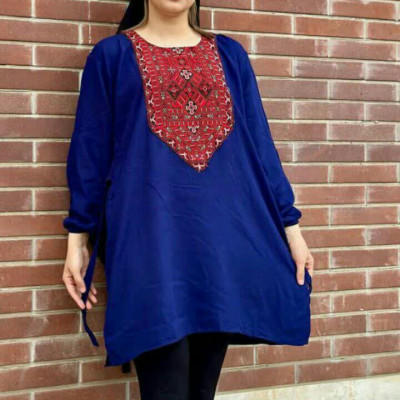 تونیک مانتویی نخی گلدوزی کتیبه دوزی مناسب سایز 40 تا 48