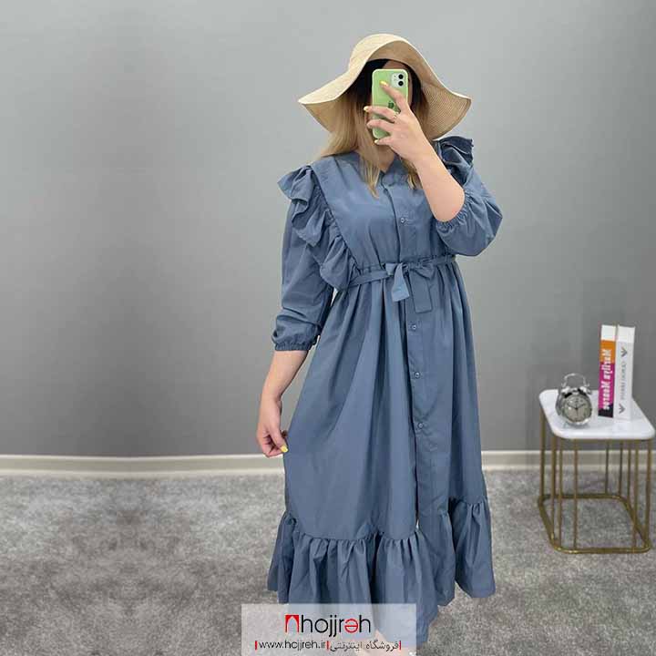 اطلاعات ، قیمت و خرید مانتو پیراهنی پروانه ای دکمه دار آبی طوسی کد AL118