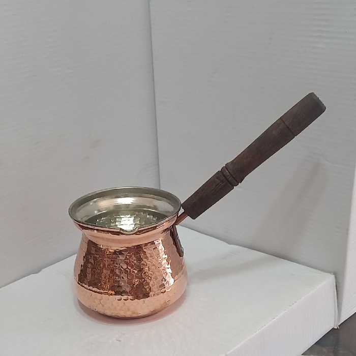 قهوه جوش مسی دسته چوبی متوسط