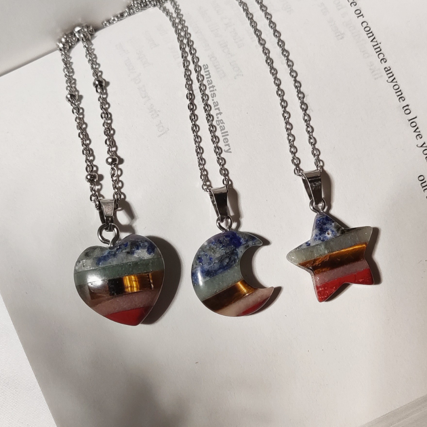 گردنبند سنگی با زنجیر استیل