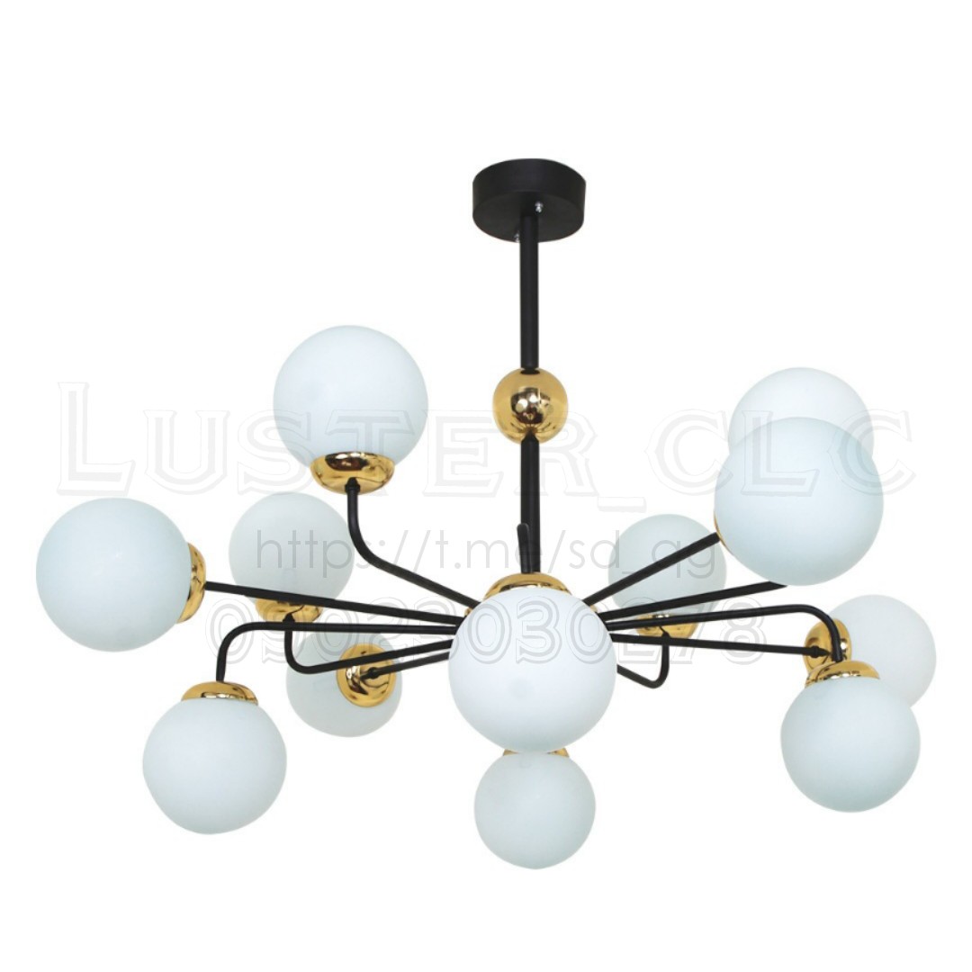 لوستر مولکولی پذیرایی فلزی ارزان مدرن در رنگ مشکی طلایی باضمانت 12 شاخه کد M8022